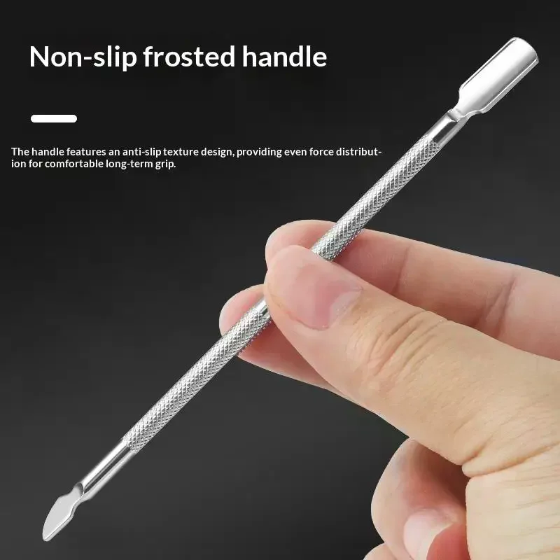 Double Ended Stainless Steel Cuticle Pusher Spoon Pointed Tip Nail Care Non Slip Grip Manicure Tool