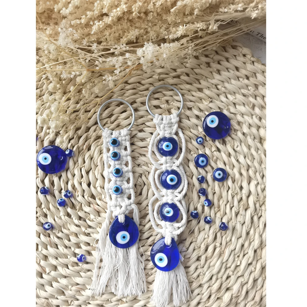 Macrame Wall Hanging Handmade Tapestry Nazar Decoration Turkish Evil Eye Keychain Pendant for Home Car Rearview Mirror  Gift