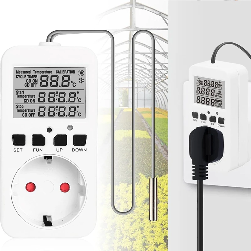 Digital Temperature Controller Sockets,16A Heating Cooling Thermostat Socket With Sensor For Greenhouse EU Plug