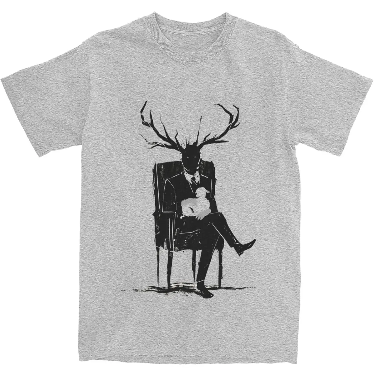 Hannibal Lecter NBC Stag Antlers Lamb T-Shirt Mens 100% Cotton T Shirts Summer O Neck Leisure Tee Shirt Casual Big Size Clothing