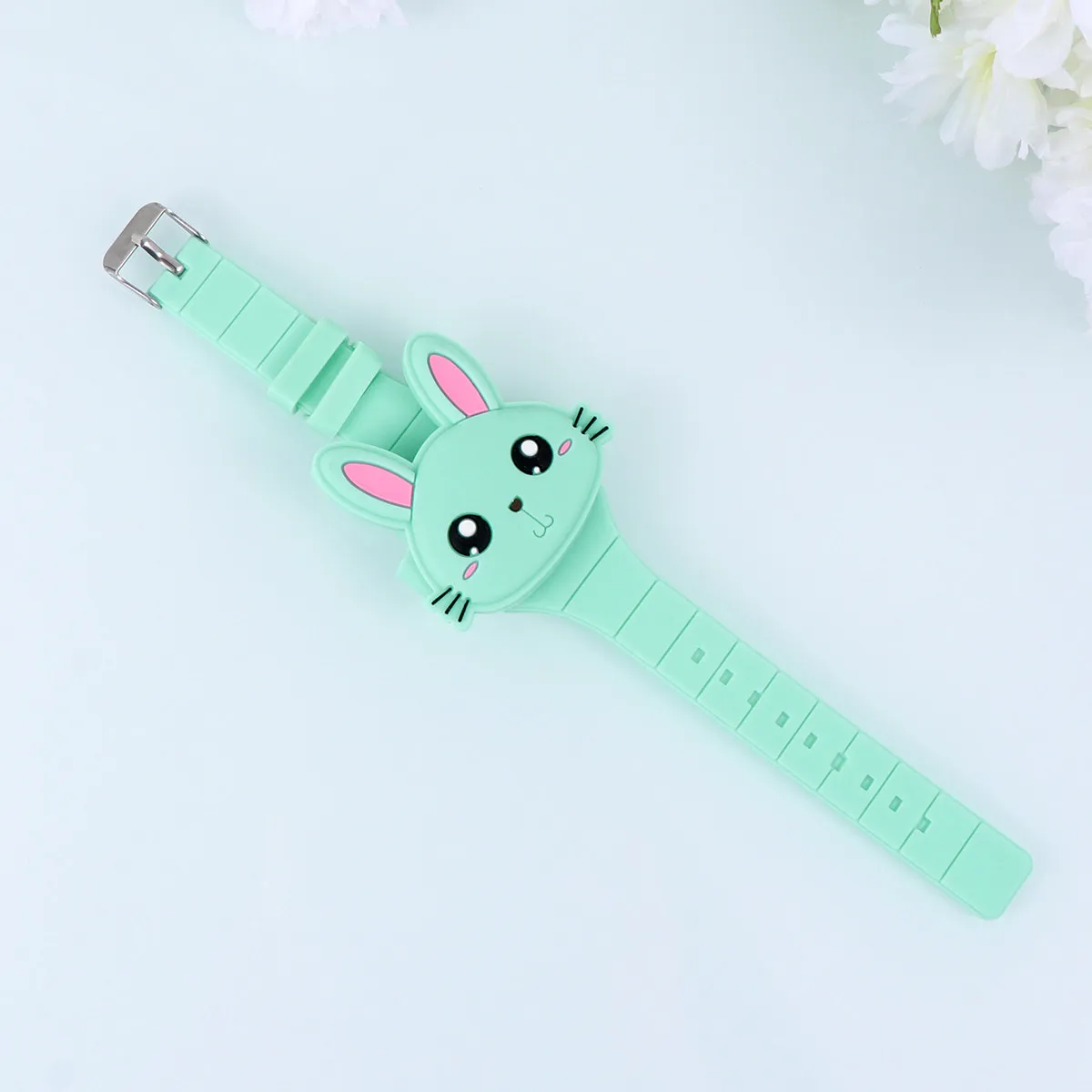 Rabbit Shape Silicone Cartoon Watch Green LED Birthday Gift Party Favor Baby Shower Kids Watch for Children Toddlers view 6