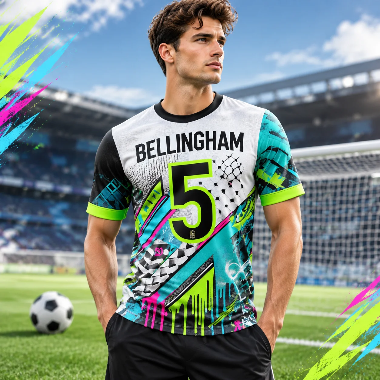 2026New Special Edition Graffiti Football Jersey Bellingham No.5 Soccer Jersey Training Uniform Breathable Oversize Men's Tshirt