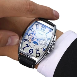 I migliori orologi meccanici automatici vuoti da uomo con stella al mattino Tourbillon per regalo maschile con orologio rettangolare in pelle Blet Business