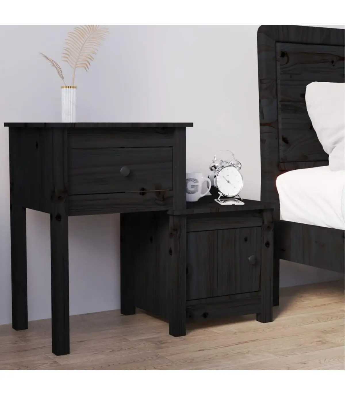 Bedside tables bedside table solid wood pine black 79,5x38x65,5 cm