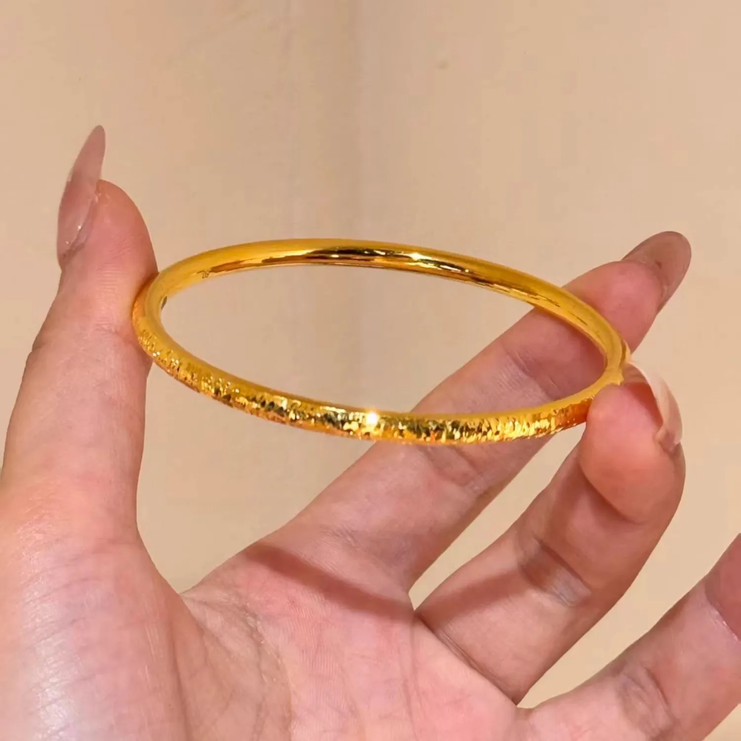 3mm Sparkling Crushed Gold Round Bracelet Women's24K Gold AU999-Pure gold slim crushed gold bracelet,ideal gift for best friends