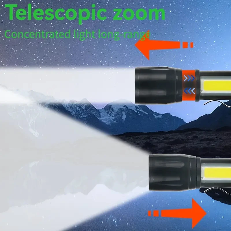 Rechargeable Mini LED Flashlight Portable COB+XPE Torch Camping Outdoor Lantern Zoomable Light Tactical Flashlight with Pen Clip
