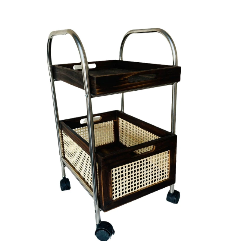 

DIY stainless steel wheeled trolley living room Nordic medieval movable sofa side coffee table storage rack