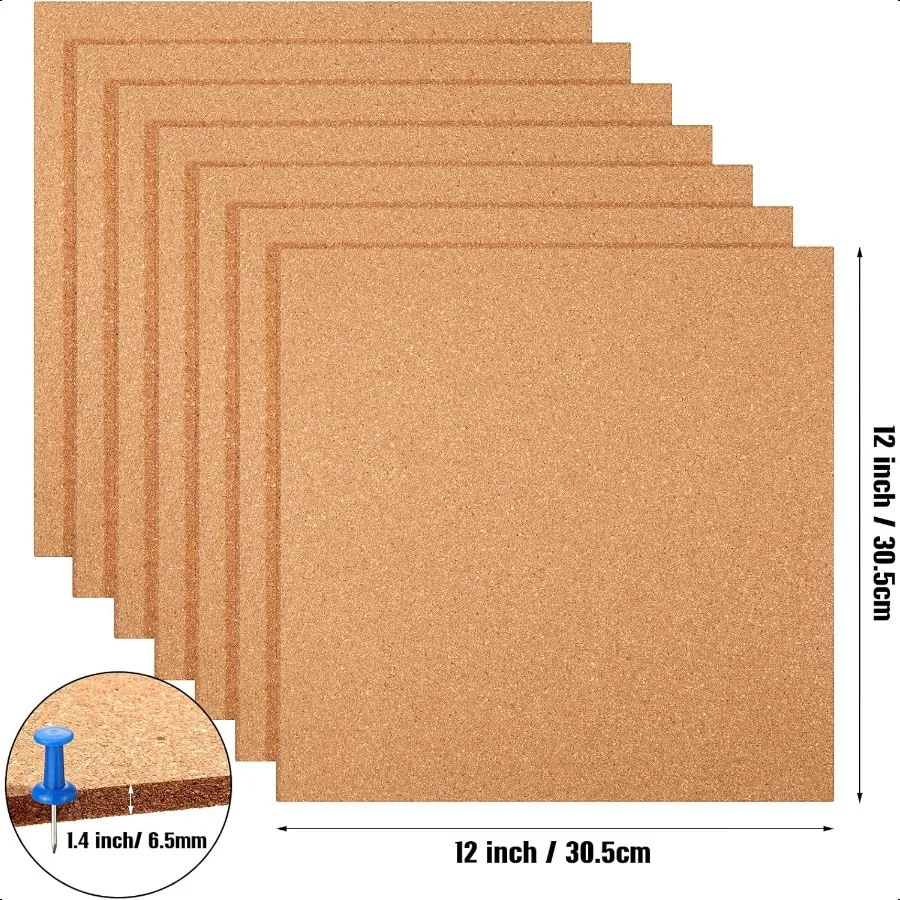 24 Pcs Square Cork Board Tiles 12"x12" 1 4" Thick Bulletin Boards Natural Cork Sheets with Self Adhesive Backing Brown Corkboar