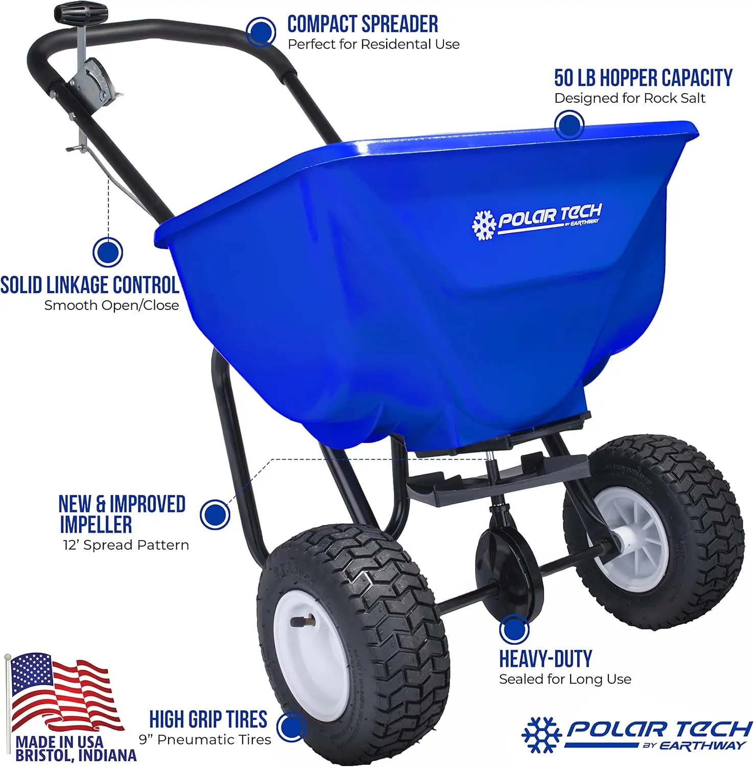 Earthway Polar Tech 90950 50 Lb Professional Ice Melt Broadcast Walk Behind Spreader With 9