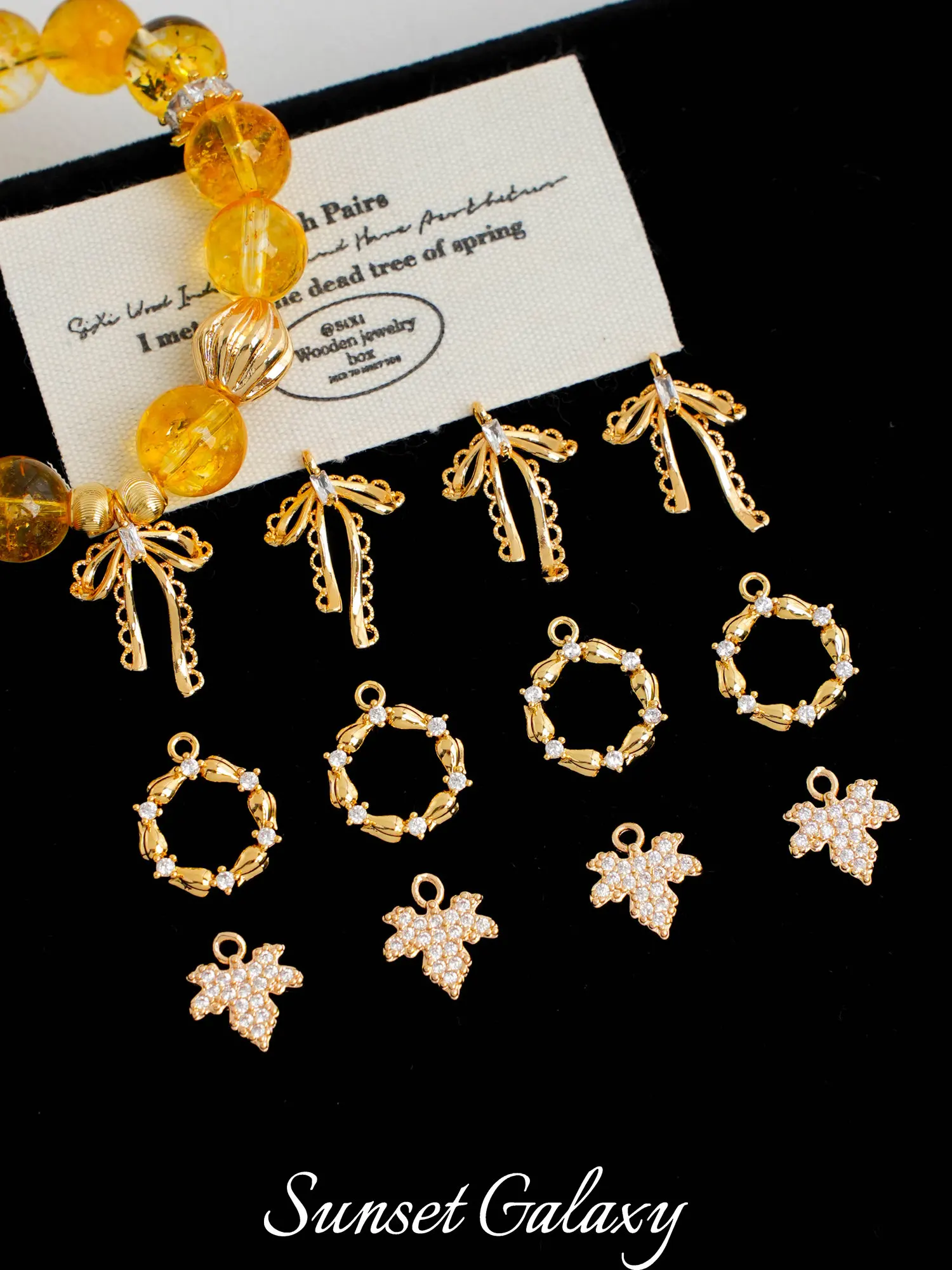 18k Gold-plated Micro-inlaid Zircon Ring Leaf Bow Pendant Handmade DIY Bracelet Necklace Jewelry Accessories Material