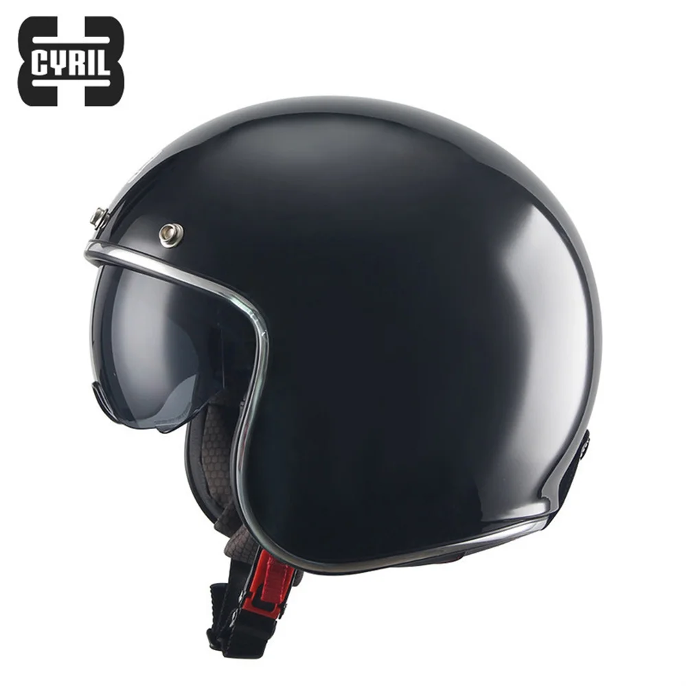 CYRIL Classic Open Face Motorcycle Helmet With Inner Visor Lens Cafe Racer Vintage Retro Scooter Motorbike Riding DOT Approved