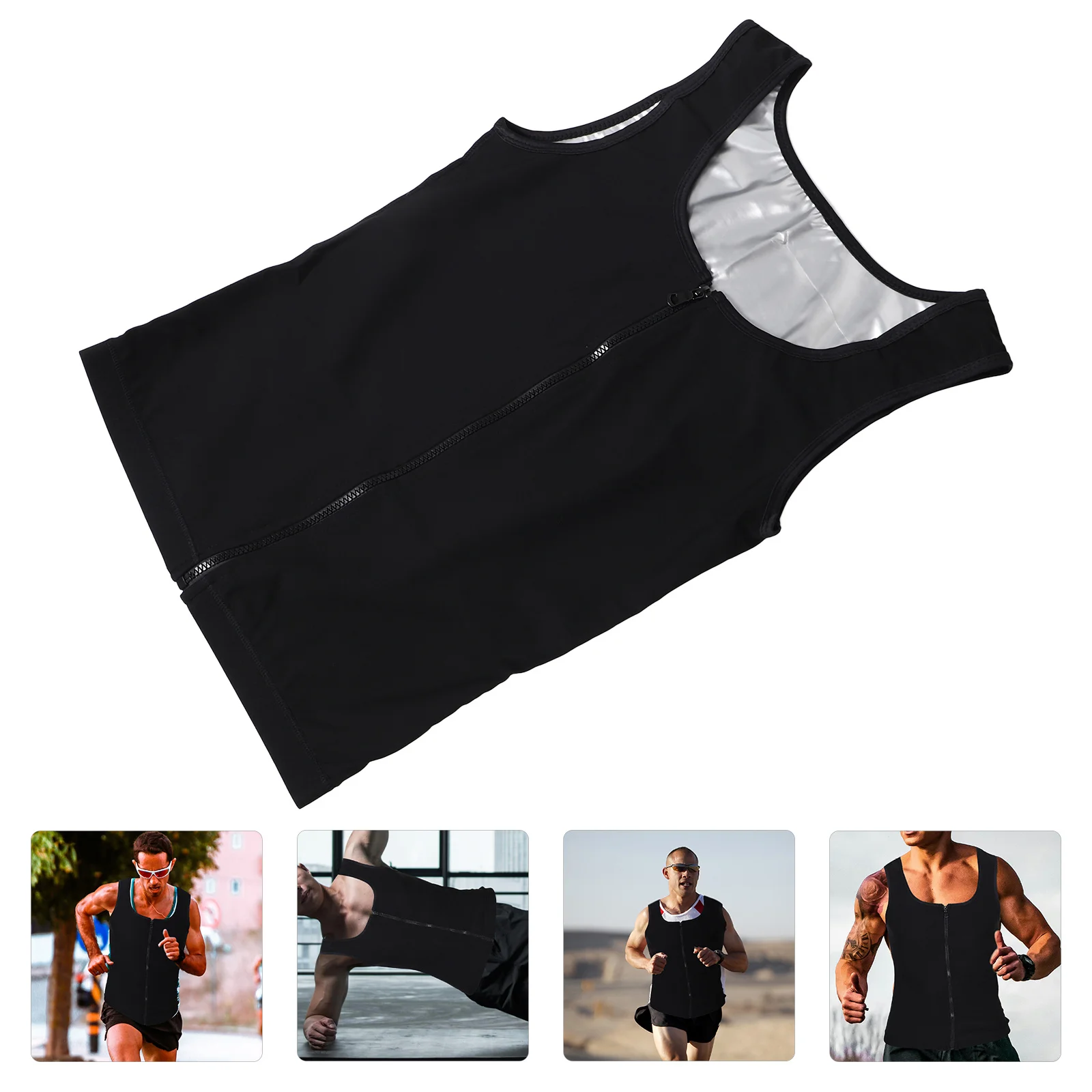 

Men Zip Up Sweat Vest Workout Tank Top Compression Waist Trainer Enhancing Vest Sauna Fitness Shirt for Running Yoga Sports