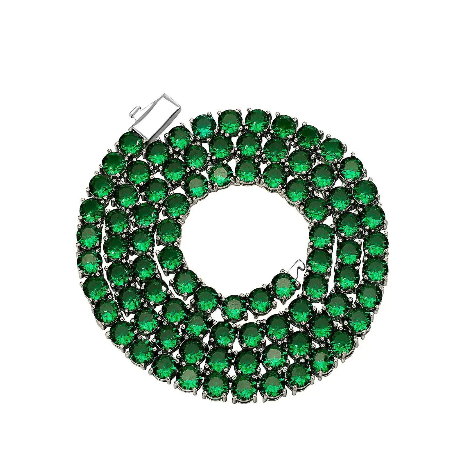 Luxurious Stainless Steel 316L Never Flip Tennis Necklace with Green Zircon AAAA 5mm Never Tarnish Nonallergenic Emerald Choker