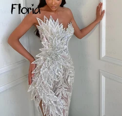 Vestido De fiesta De hojas 3D hecho a mano De alta costura, vestido De fiesta con abertura lateral brillante De Dubái, vestido De noche De boda personalizado para cumpleaños