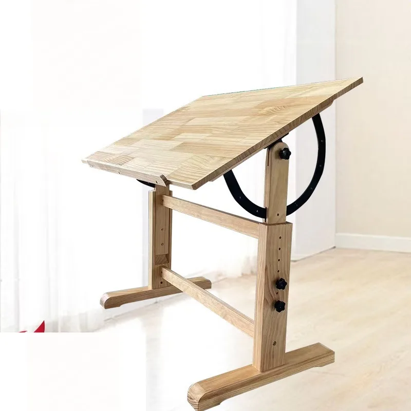 Adjustable Solid Wood Art Work Desk, Height Customizable Drafting Station for Students, Fits Calligraphy Easel and Sketch Board