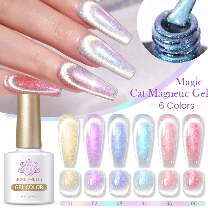 BORN PRETTY Magic Cat esmalte de uñas de Gel magnético Aurora Snowlight, holográfico reflectante, purpurina láser, Gel brillante Soak Off