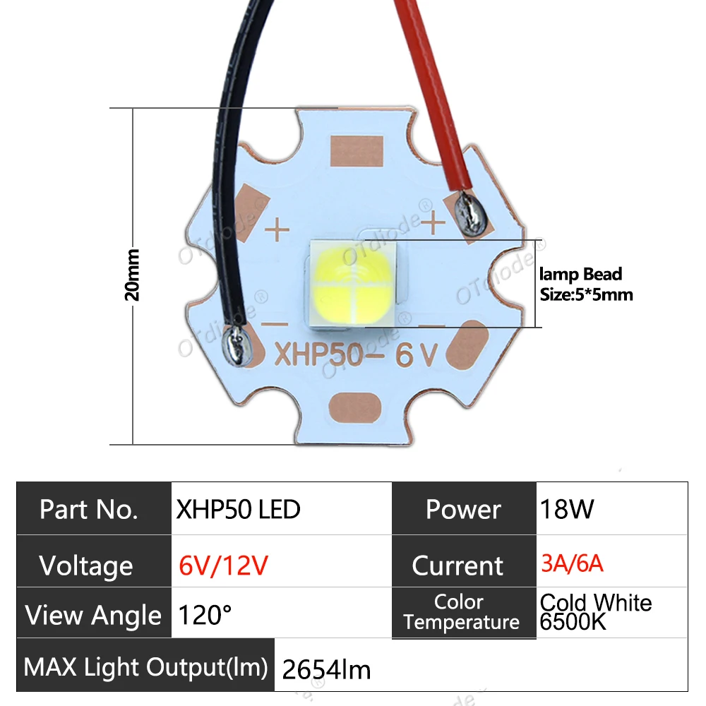 DC3V/6V/12V XHP50 XHP70 LED Chip 20W SMD 5050 7070Bead Diodes Lamp With Cable Wire For DIY Flashlight Parts Bicycle Car HeadLamp