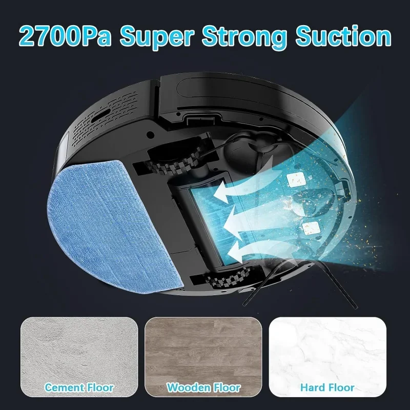 Tikom Robot Vacuum and Mop, G8000 Robot Vacuum Cleaner, 2700Pa Strong Suction, Self-Charging, Good for Hard Floors, Black