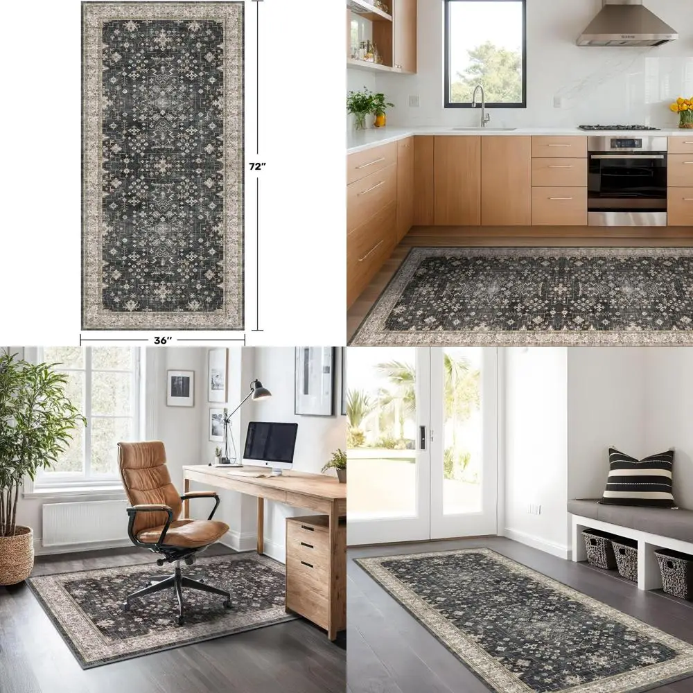

Large 3x6 Boho Kitchen Runner Rug, Washable, Non-Slip, Stain & Fade Resistant, Vintage Floral Design