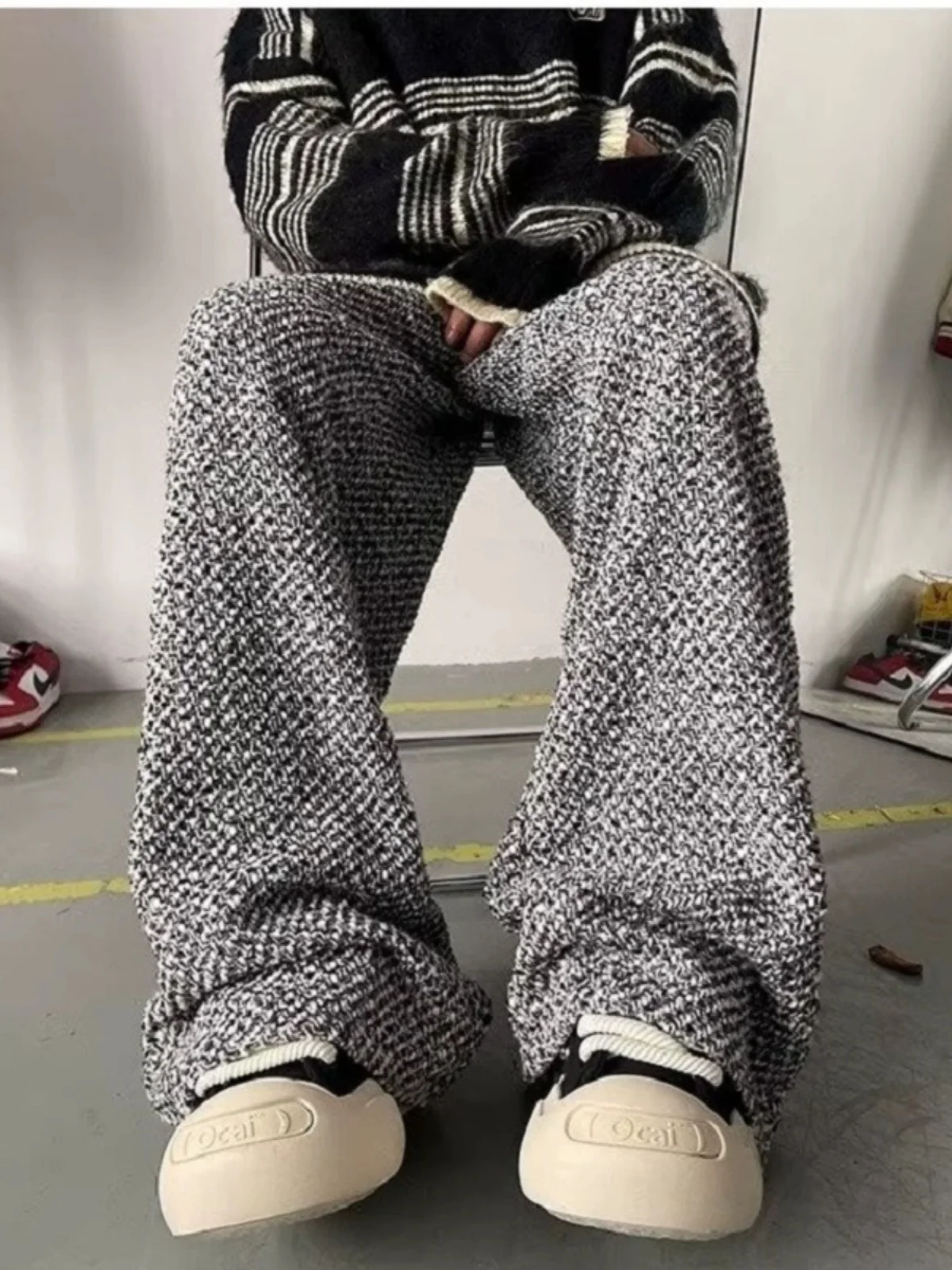 Pantaloni scozzesi di lana di fascia alta invernali da uomo Pantaloni casual a gamba larga Pantaloni sportivi oversize americani Sle Pantaloni lunghi dal taglio dritto
