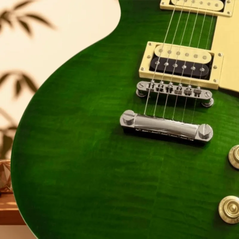 6 String LPS Style Electric Guitar Green Tiger Flame Top Dual Humbucker Pickups Home-schooling Professional Performance