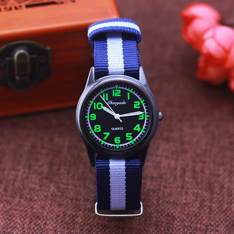 Chaoyada Woman Man Color Stripe Canvas Strap Wrist Watches Children Child Boys Girls Students Fluorescent Digital Test Watches