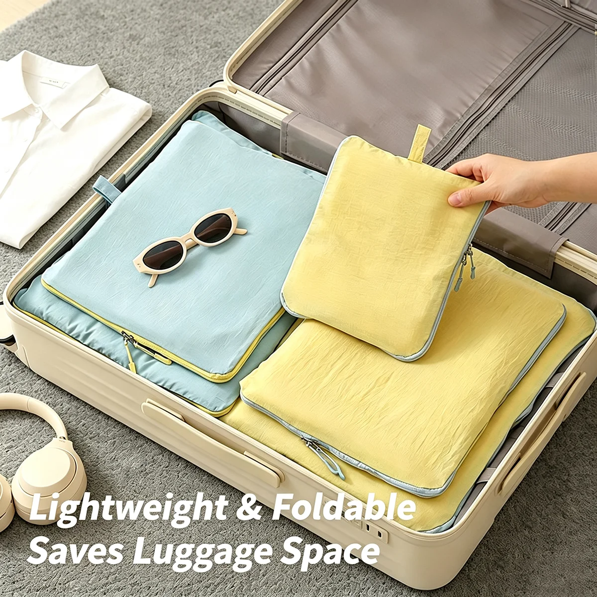 Socks & Underwear Storage Packing Cubes Yellow Space Saving Compression Luggage Organizer for Carry on Travel Vacation view 3