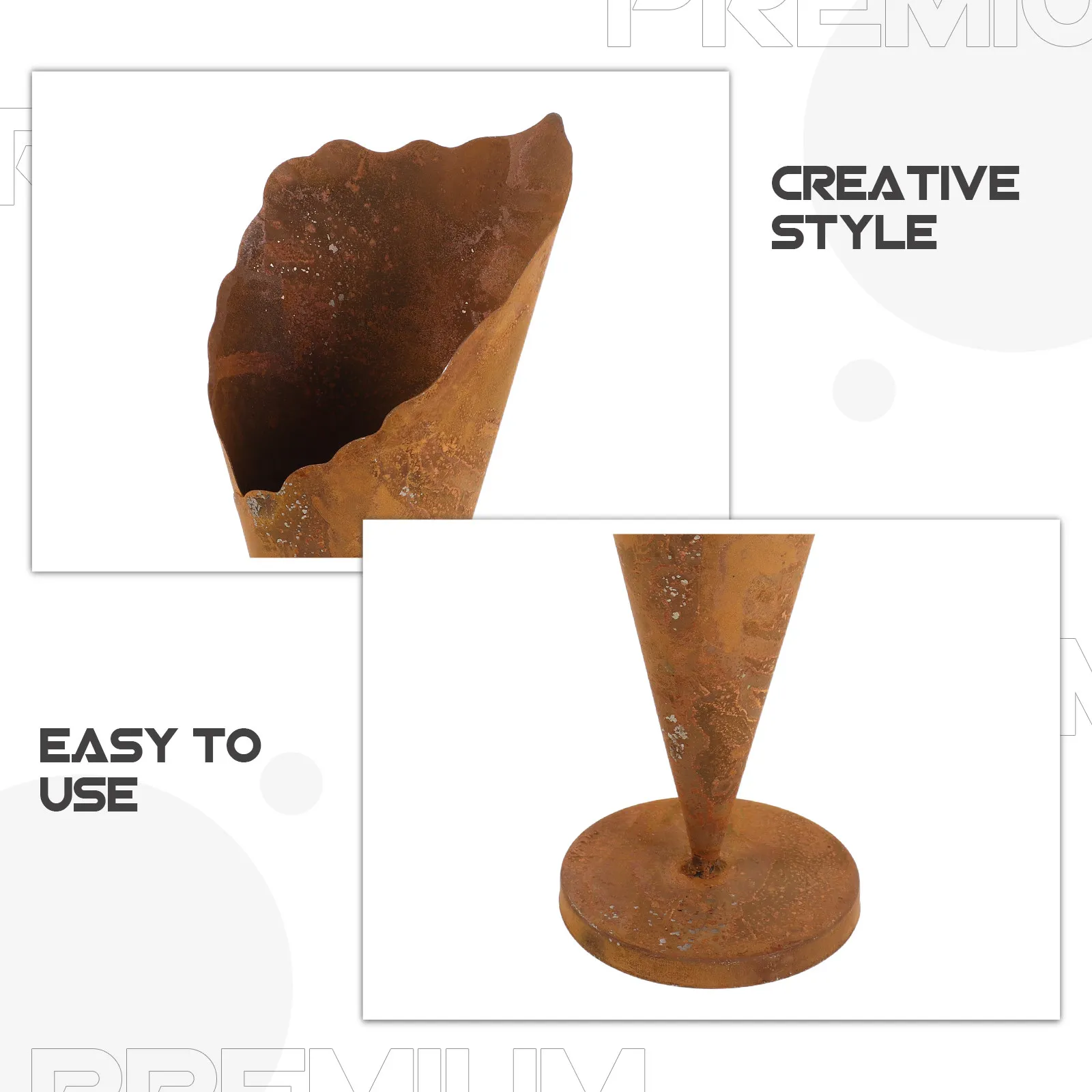 Vintage Rustic Metal Ice Cream Cone Flower Pot Cute Planter Decor Outdoor Patio Unique Garden Centerpiece Home Arrangement Retro