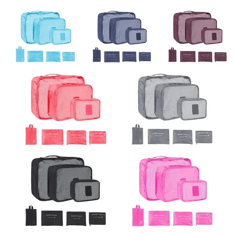 6 Pcs Travel Clothes Storage Waterproof Bags Portable Luggage Organizer Pouch Packing Cube 6 Colors Local Stock Hot Selling