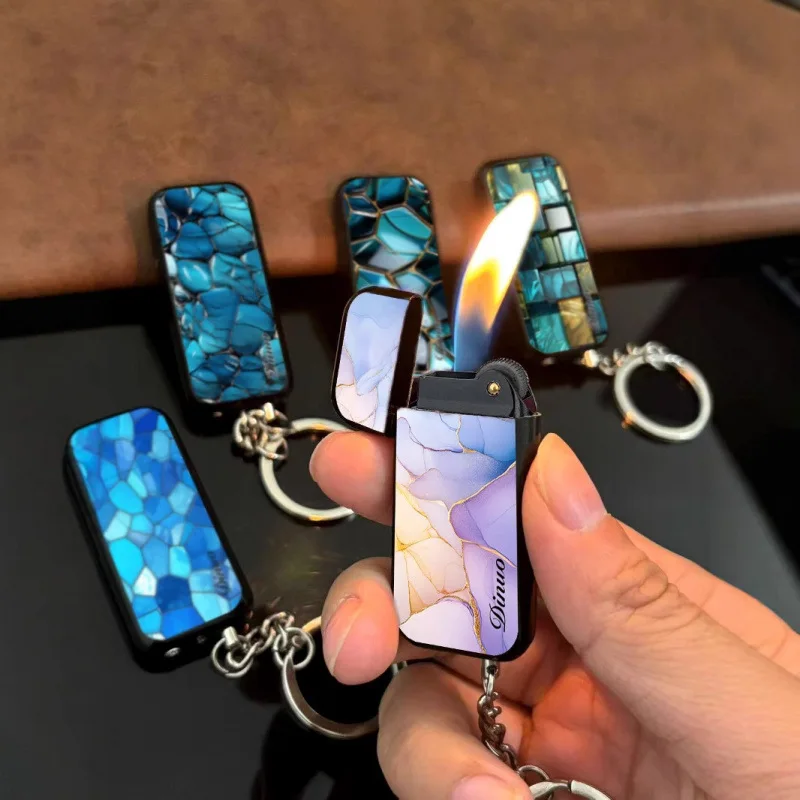 

New Keychain Pendant Inflatable Open Flame Lighter High Beauty Grinding Wheel Cigarette Lighter Personalized Lighter Portable