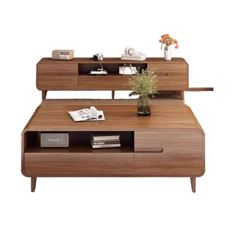 TV cabinet, living room, household small apartment coffee table combination, simple floor-to-ceiling rounded corners