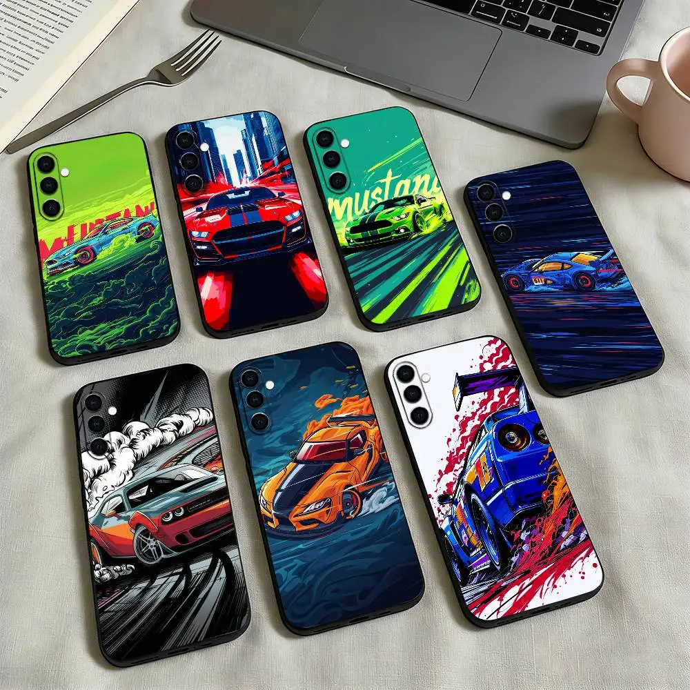 Drift Sports Car Male Mens Phone Case For Samsung Galaxy A73,A72,A71,A70,A53,A52,A51,Soft Silicone Black Cover