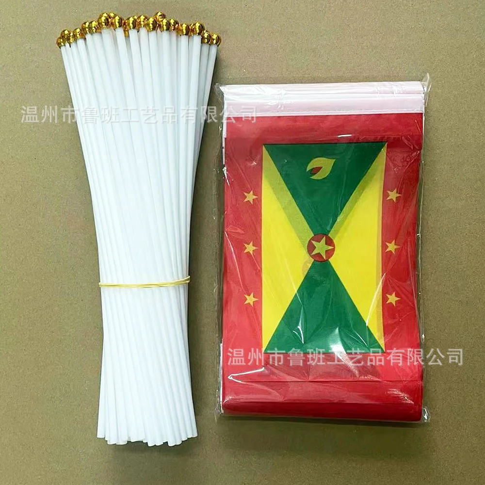 TIKI FLAG 14x21cm Grenada Hand Waving Flag Polyester Fade-Resistance Banner with Plastic Flagpole for Events