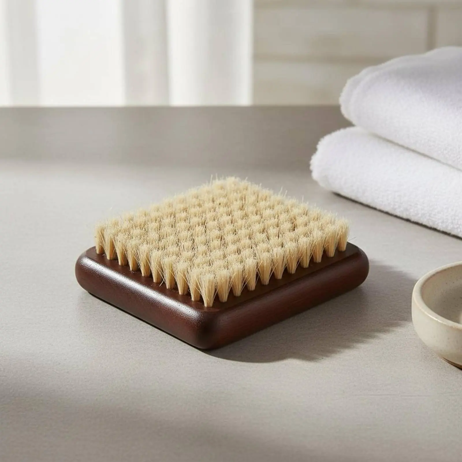 

Natural Fiber Bath Brush Ergonomic Design Bathing Accessory Dermal Care Tool Bamboo Handle for Spa