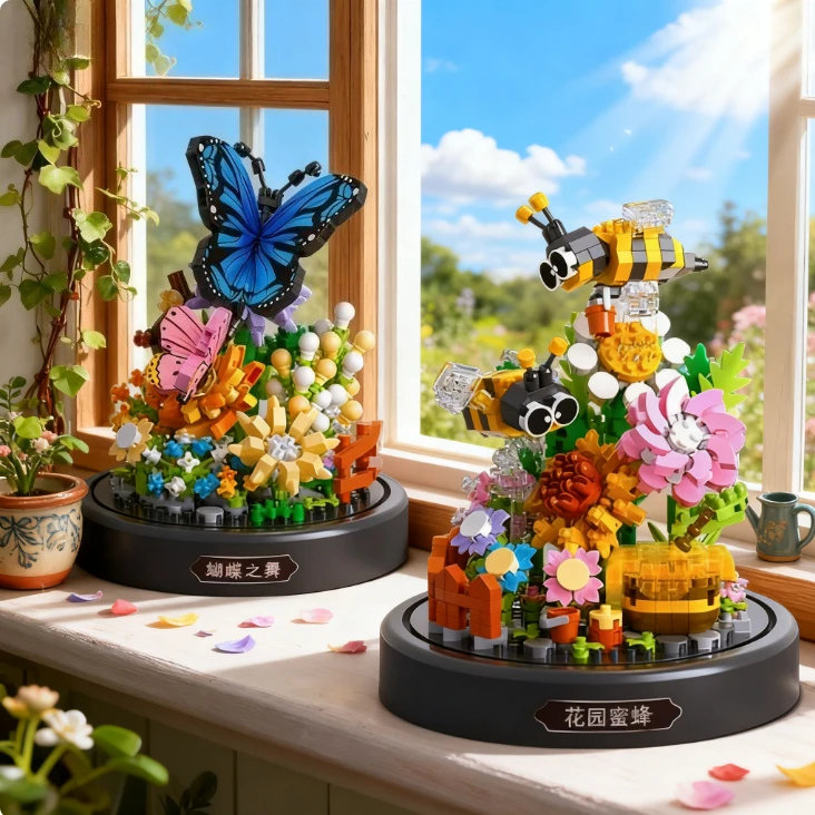 

Flower Bouquet Assembly Small Particle Children's Puzzle Toy Flower Secret Language Flower Flying Butterfly Dance Christmas Gift