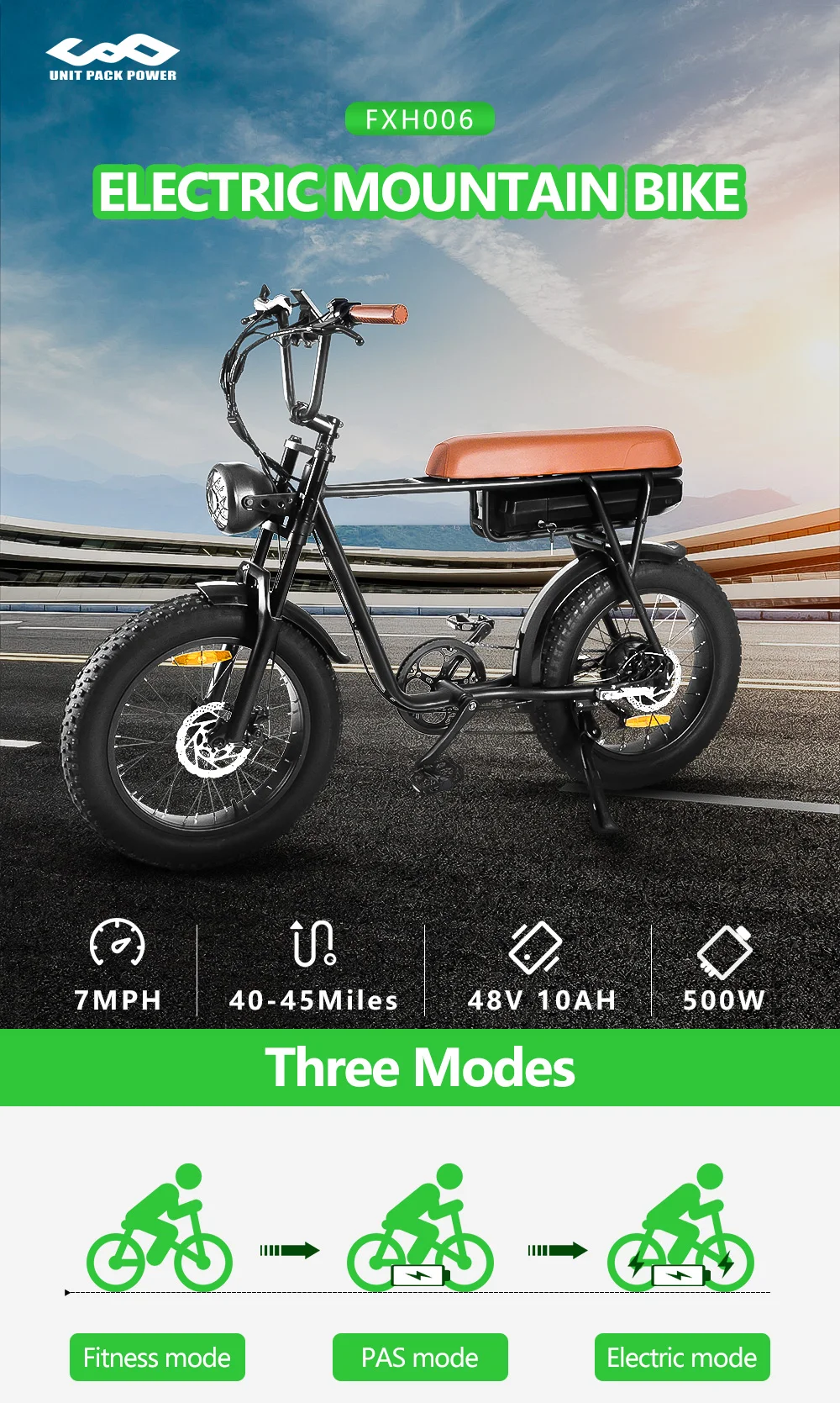 1000W Moped Style Electric Bike, 20 Inch Fat Tire Ebike, Up to 45KMH & 80 KM, 17.5AH Removable Battery, All-Terrain E Bike