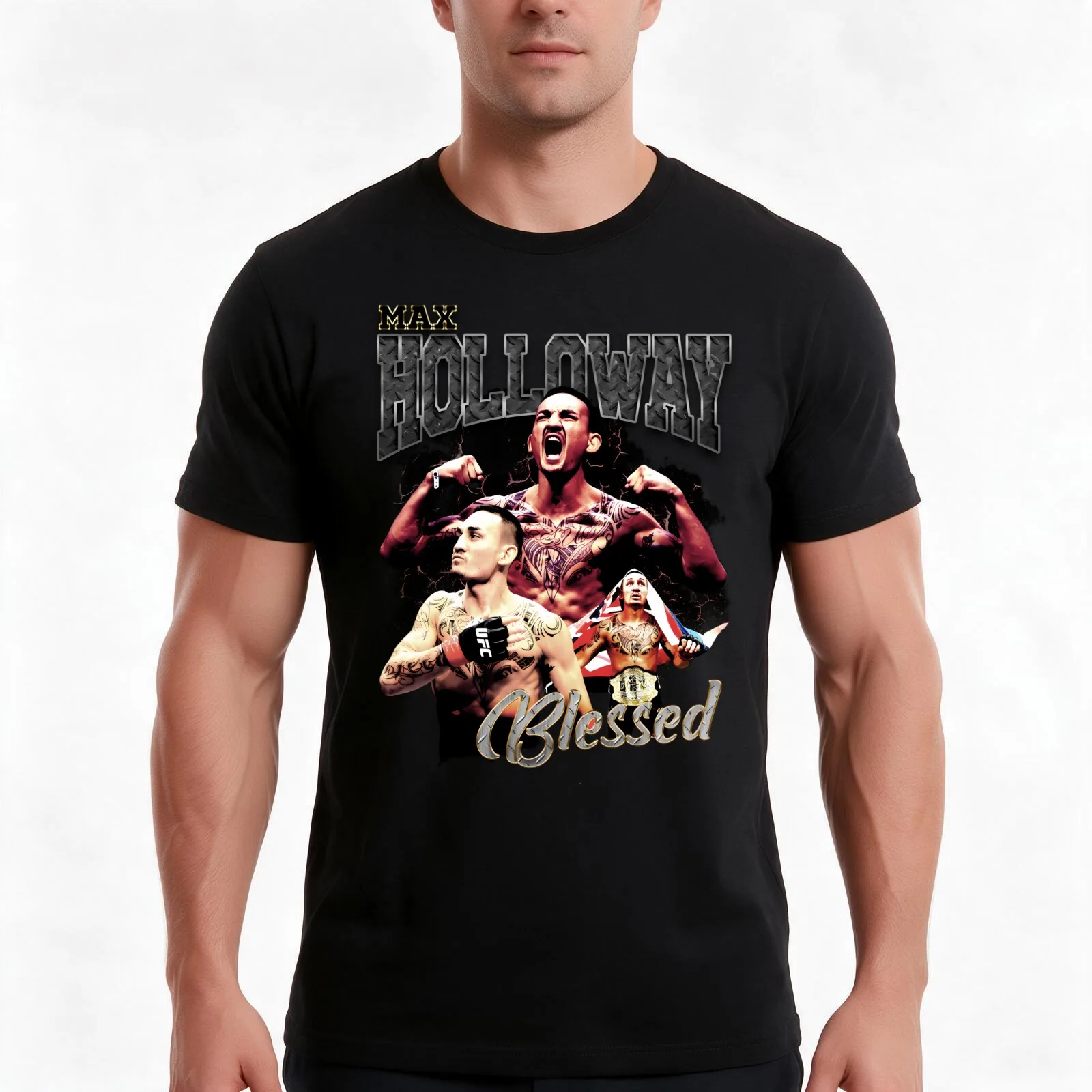 Max Holloway T-Shirt Summer Casual Cotton Tee Oversized Streetwear Tops Vintage Graphic Print Loose Fit Short Sleeve