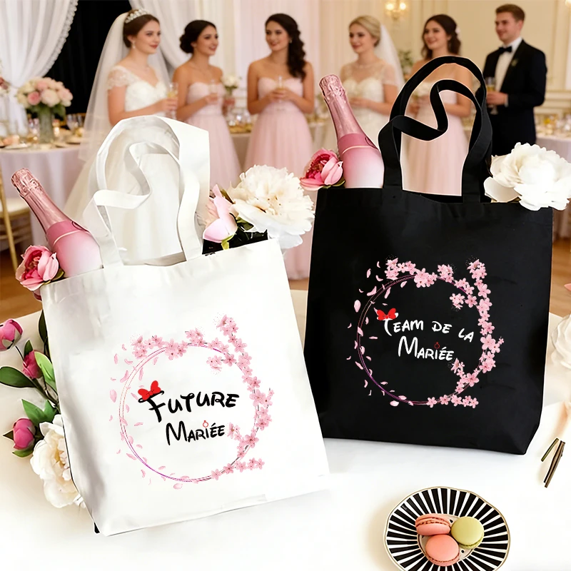 Floral Future Bride Team Bride Canvas Tote Bag Bachelorette EVJF Party Wedding Bridal Shower Shopping Bag for France Women