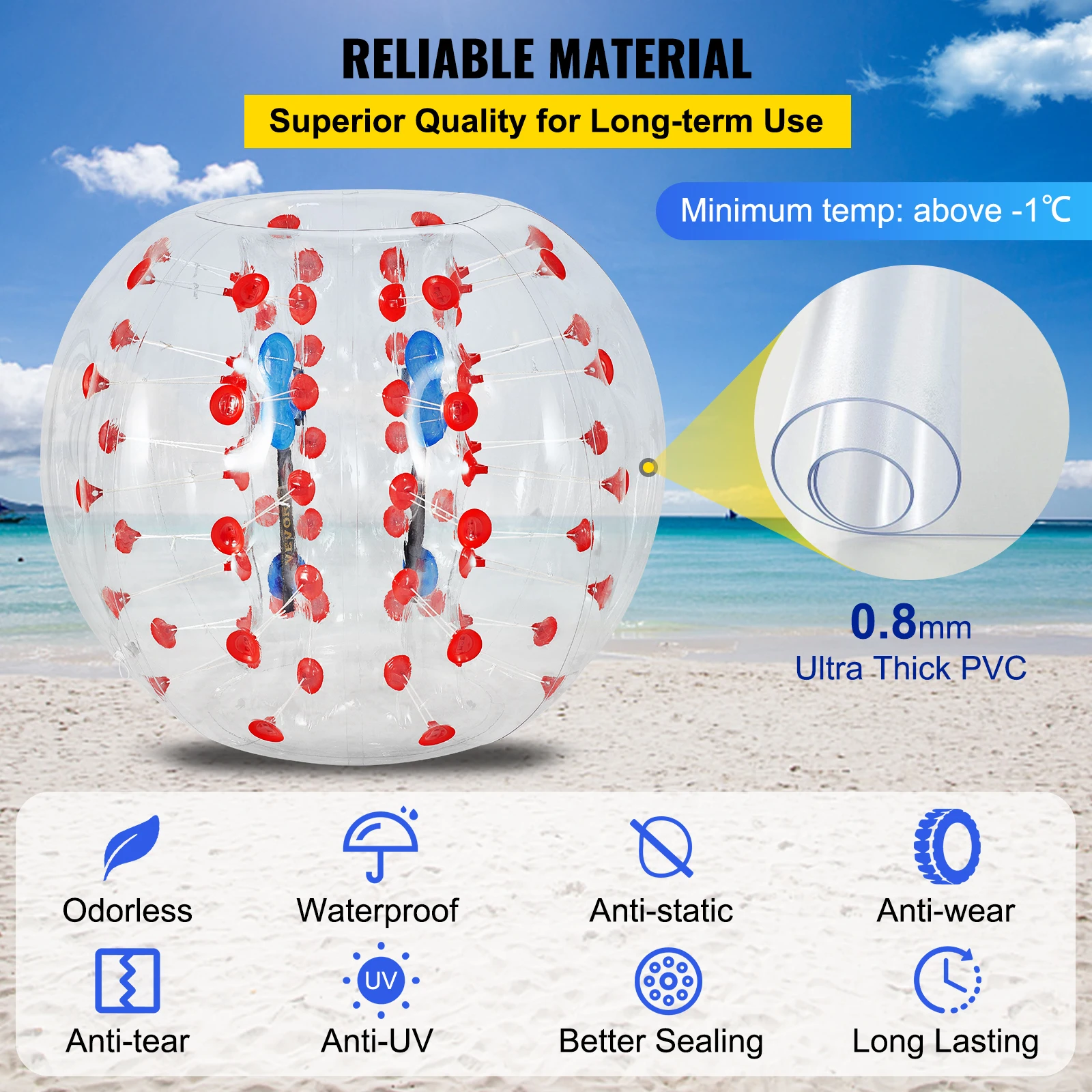 VEVOR Palla Paraurti Gonfiabile, Diametro Intero 1,2 m Punto Rosso Paraurti Gonfiabile Calcio PVC Zorb, Altezza 1 m 8 kg Palla Zorbing, Ampiamente Usato in Cortile, Parco, Spiaggia, Centro di Gioco