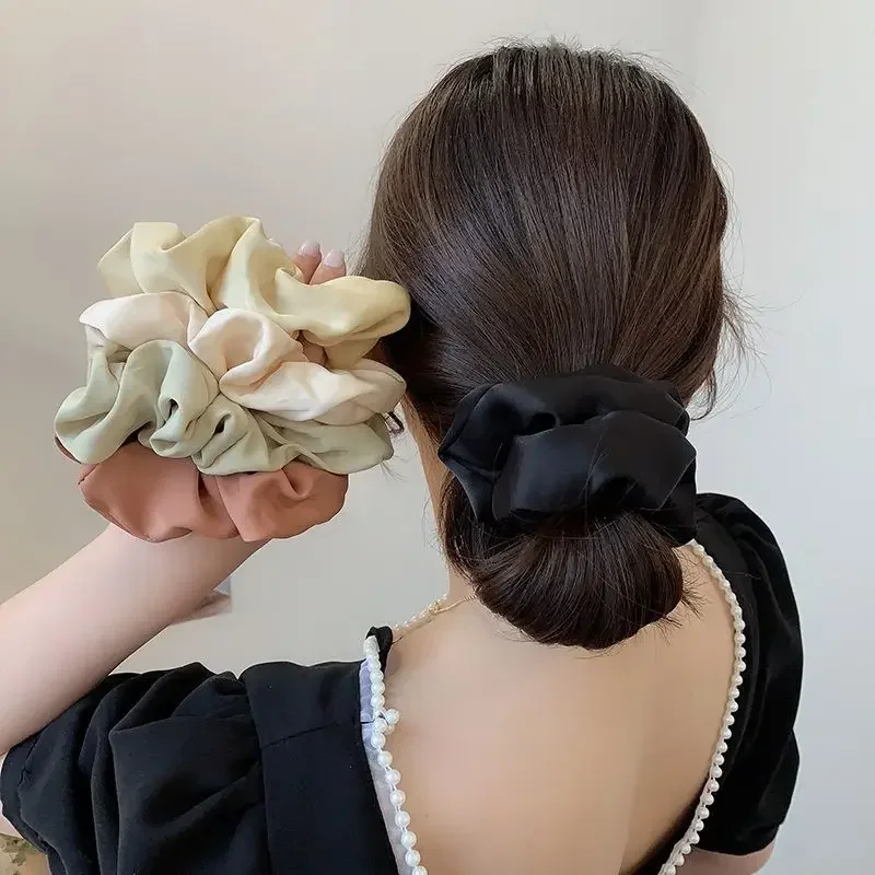 1PCS Vintage Silk Hair Scrunchies Elastic Hair Bands Solid Color Women Girls Headwear Ponytail Ties Rope Hair Accessories