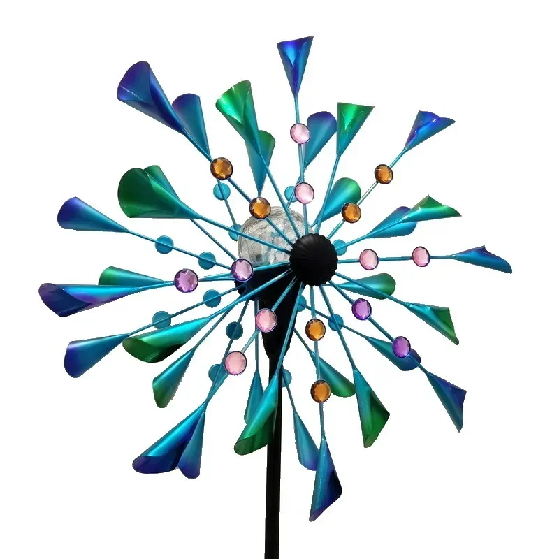 

Windmill horn leaf, with glass ball solar light, color-changing, plugged in, export double-sided three-dimensional windmill