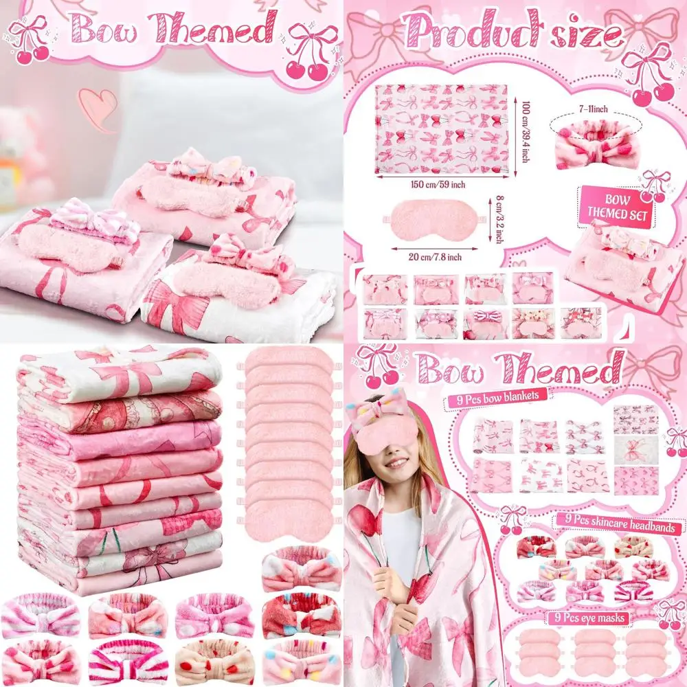 

Набор из 27 предметов для пижамной вечеринки: розовые пледы с бантом, коралловые повязки для сна, плюшевые маски для глаз для девочек.