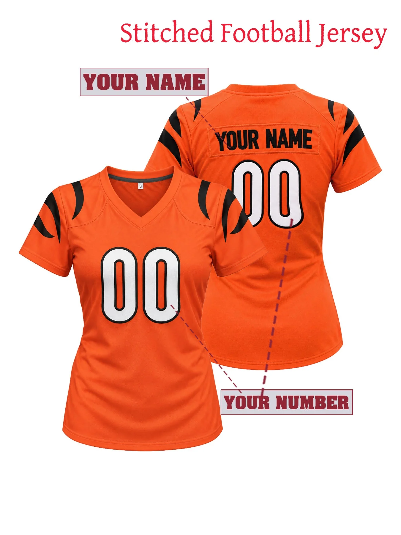Stitched Women's Custom Cincinnati Football Jersey Personalized Name and Number Shoulder Stripe Short Sleeve Game Day Fan Shirt