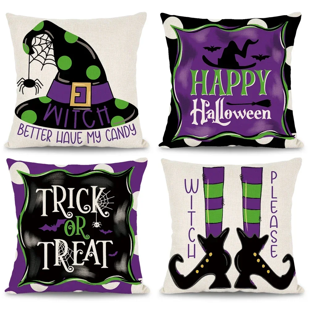 

Festive Halloween Witch Hat Pillow Cover Witch Hat Magic Purple Design Cushion Cover Fall Halloween Party Home Decor 18x18 Inch