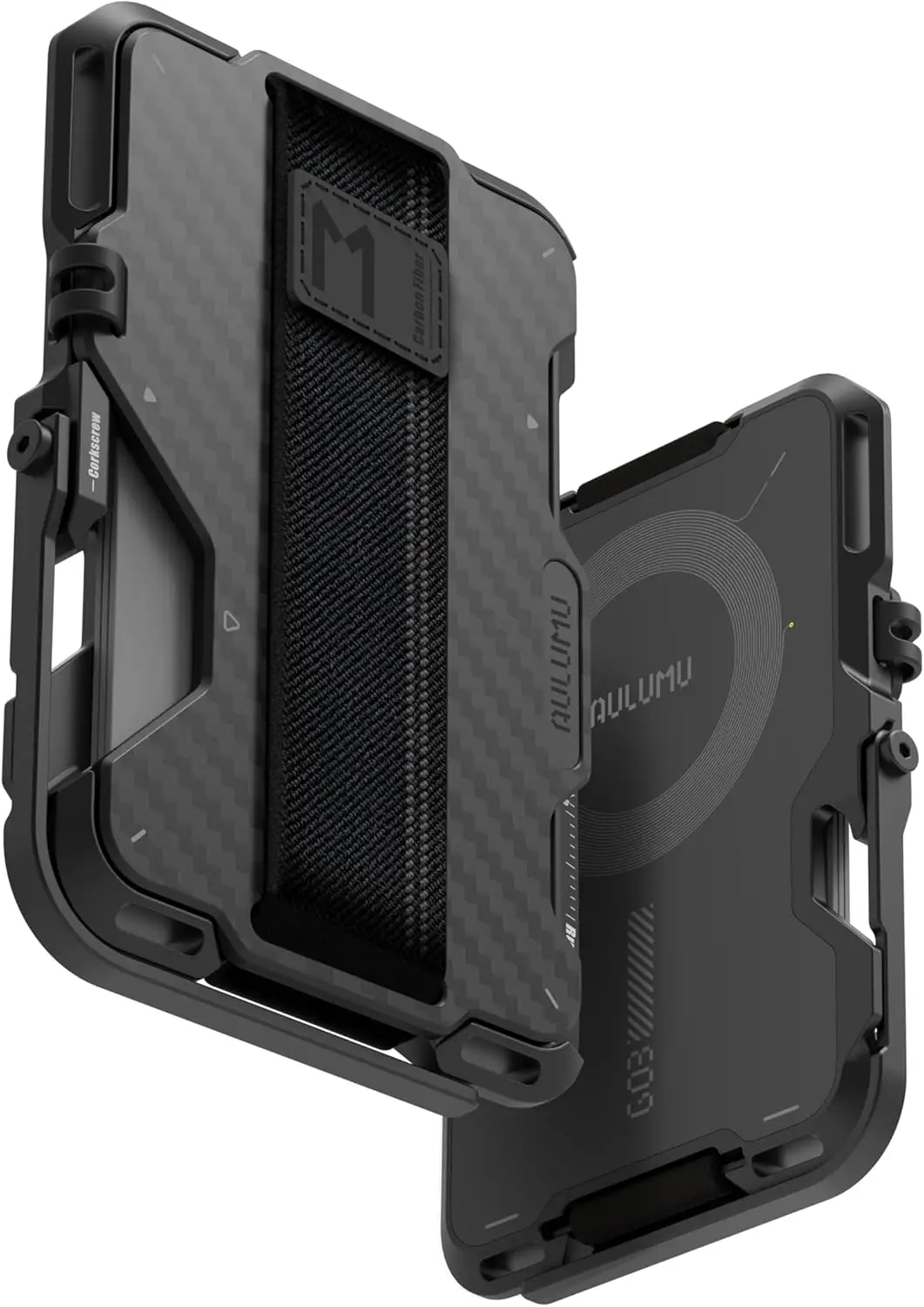 

Carbon Fiber Magnetic Wallet Card Holder, Compatible with MagSafe, Phone Stand/Grip & Bottle Opener, RFID Shielding