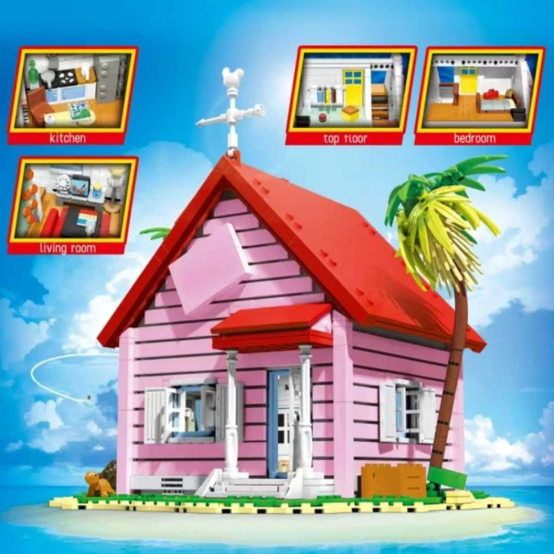 Mini Bricks MOC Block Set, Coastal Seaside Hut Architecture Collectible Model High Difficulty DIY Assembly Tabletop DisplayDecor