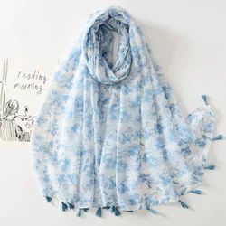 2024 Luxury Fashion Thin Petal Floral Tassel Viscose Shawl Scarf Lady High Quality Pashmina Hijab and Wraps Foulard Muslim Sjaal