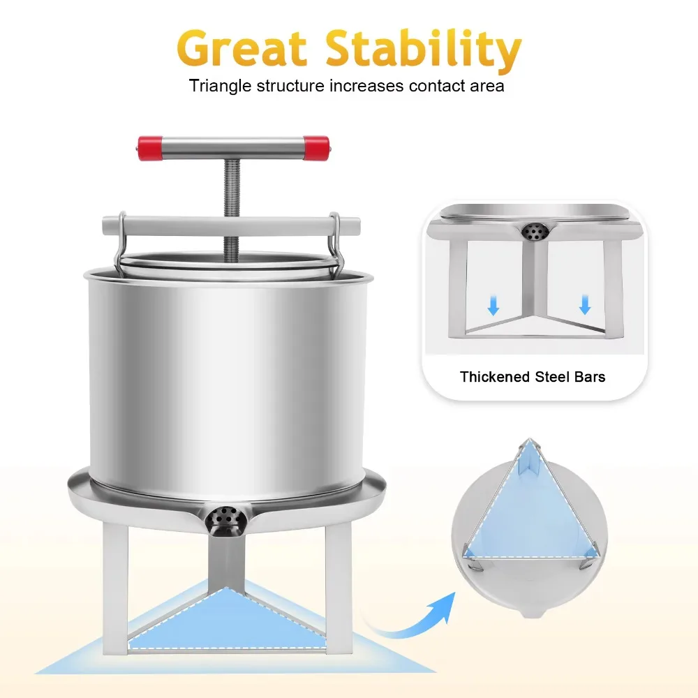 عصارة عسل يدوية من الفولاذ المقاوم للصدأ سعة 13 لترًا، أداة تربية النحل بحالة جديدة، عصير عنب وفلتر عسل #2