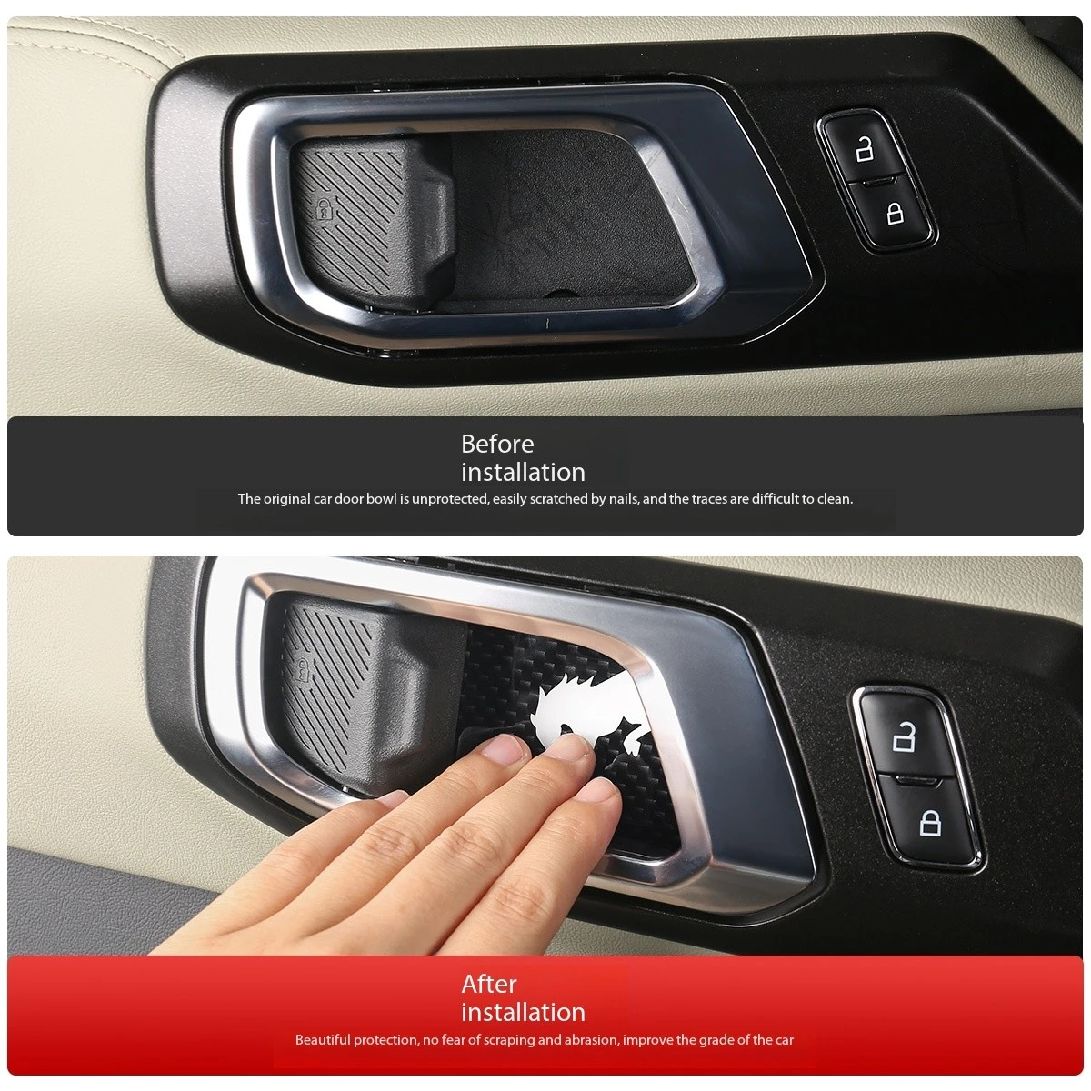 Suitable for Ford Bronco special drop glue carbon fiber pattern car interior door bowl handle decoration protection sticker modi