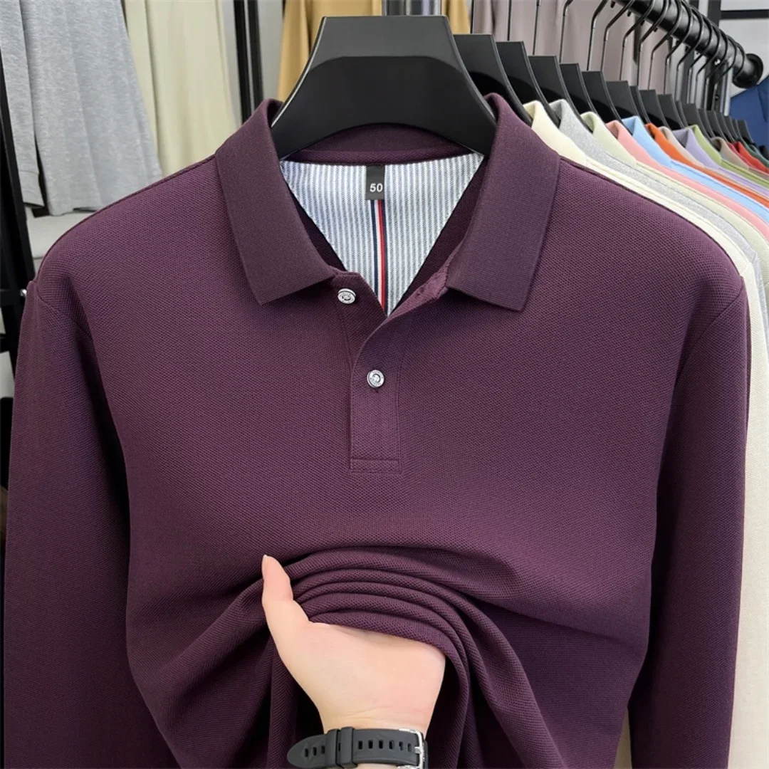 100% reine Baumwolle, hochwertiges Marken-Poloshirt für Herren mit langen Ärmeln, modisches Luxus-Golfshirt mit Stickerei für Herbst und Winter, lässiges T-Shirt. – Detail 4